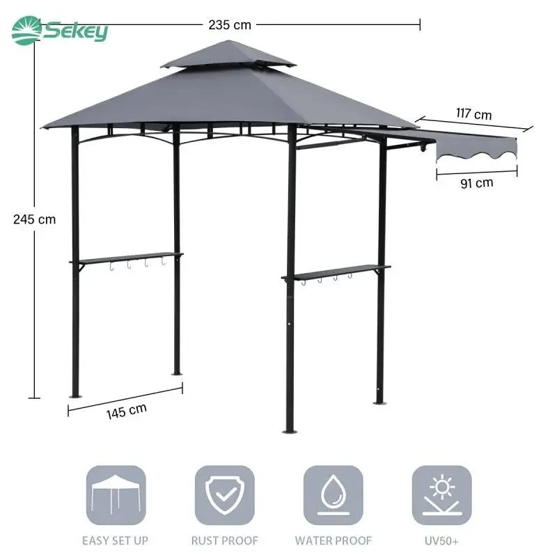 Sekey Grill Pavillon mit mit klappbaren Seitenteil 235 x 145cm