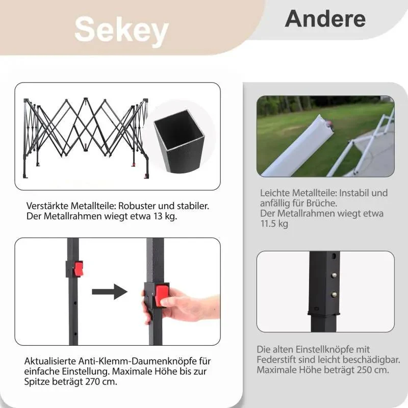 Sekey 300 x 300 cm Faltpavillon mit 4 Sandsäcken und Tragetasche
