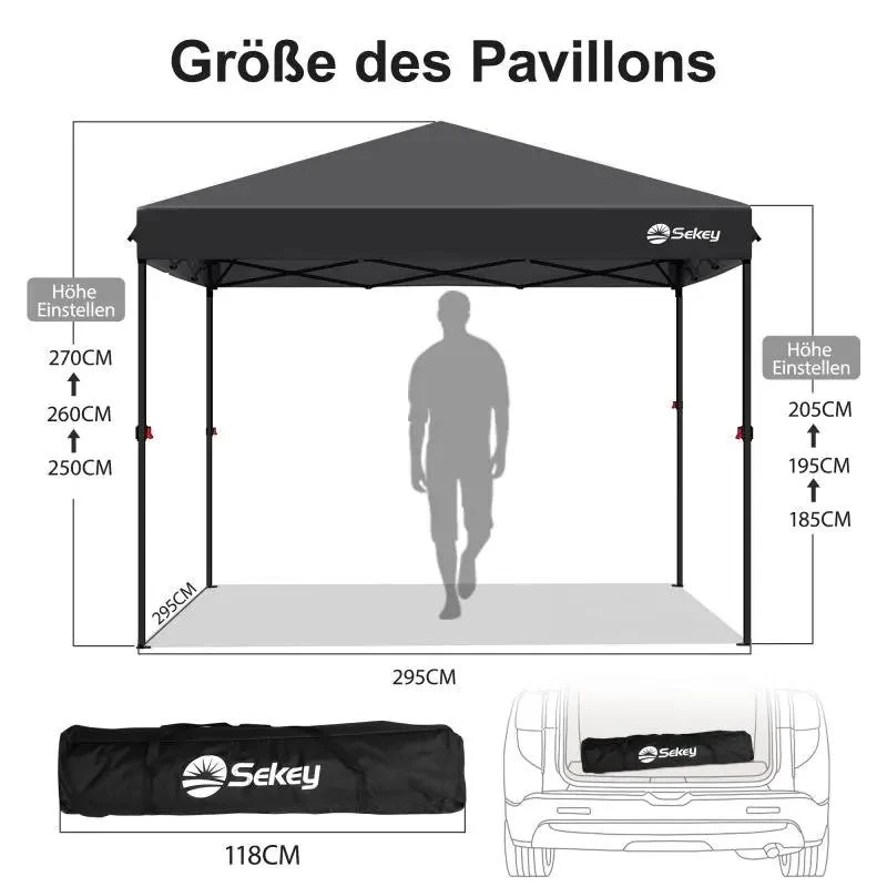 Sekey 300 x 300 cm Faltpavillon mit 4 Sandsäcken und Tragetasche