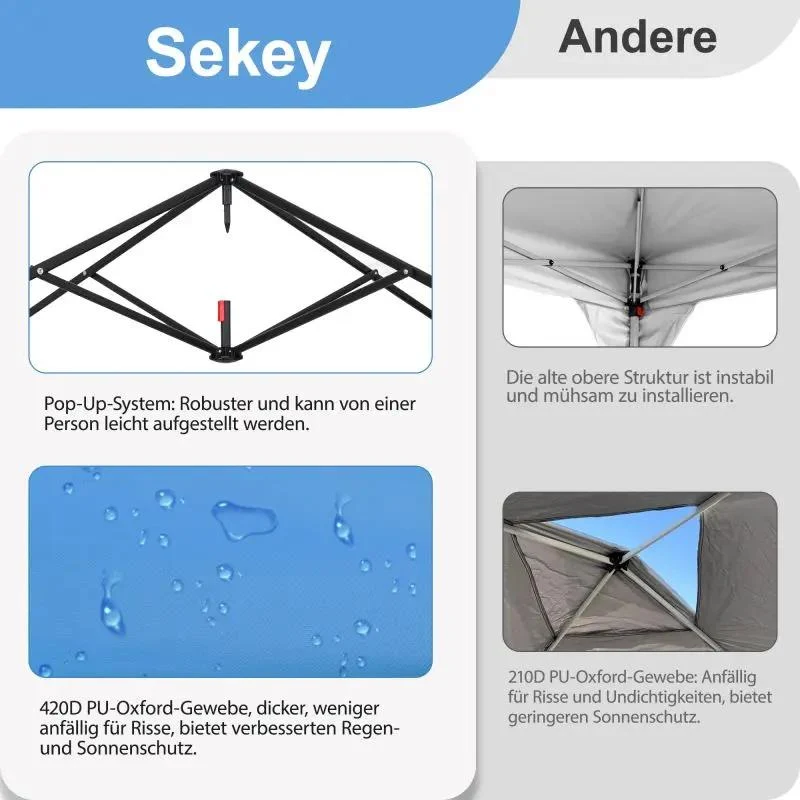 Sekey 300 x 300 cm Faltpavillon mit 4 Sandsäcken und Tragetasche