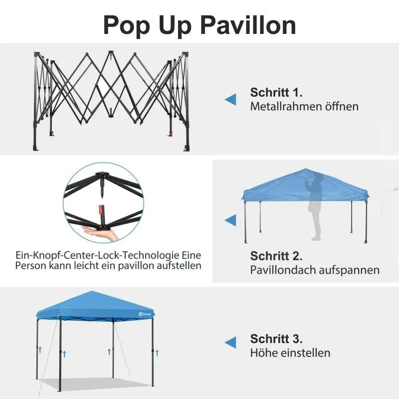 Sekey 300 x 300 cm Faltpavillon mit 4 Sandsäcken und Tragetasche