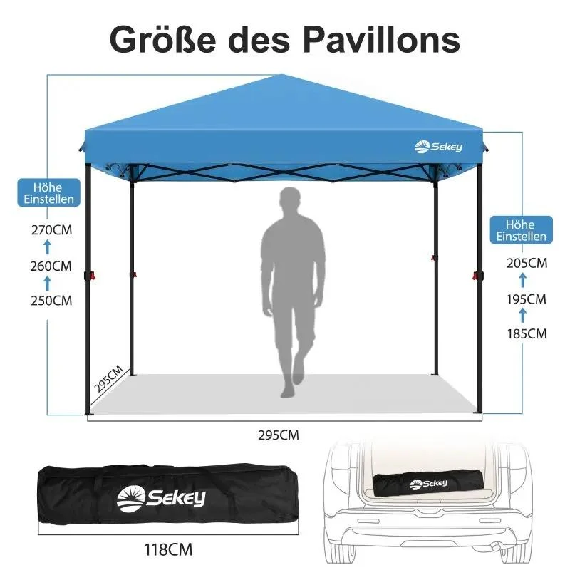 Sekey 300 x 300 cm Faltpavillon mit 4 Sandsäcken und Tragetasche