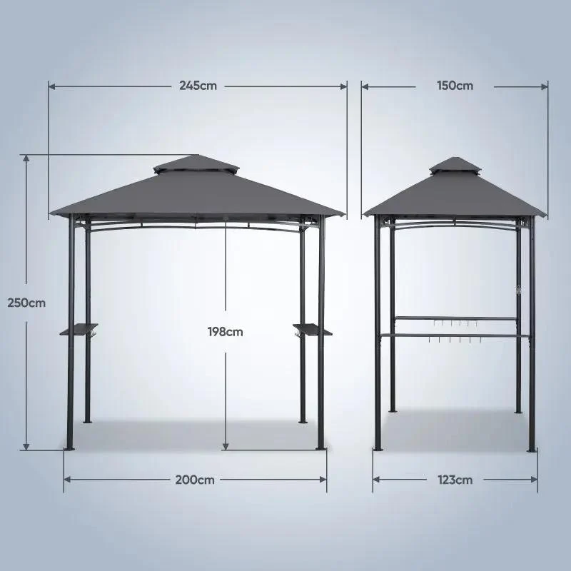 Sekey 245 x 150 x 250 cm Grillpavillon mit Ablage und Haken