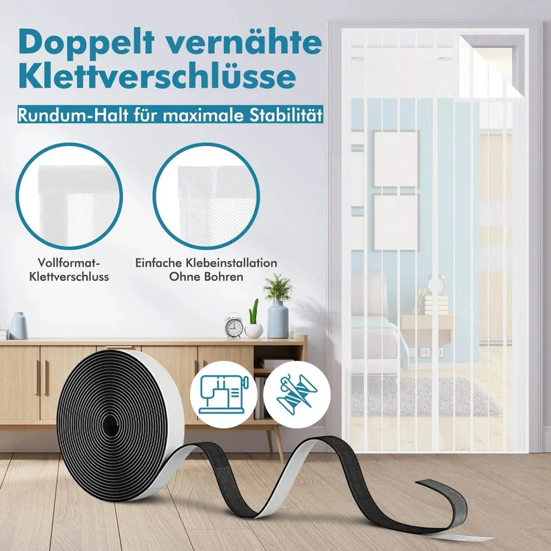 Sekey Magnet Fliegengitter Tür aus Polyester, mit Bändern, Weiß
