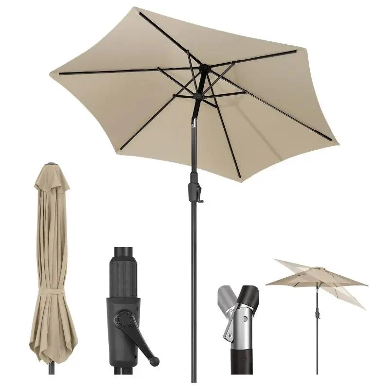 Sekey 220 cm Sonnenschirm mit Kurbel und Auto Kippen, Sonnenschutz UV50+