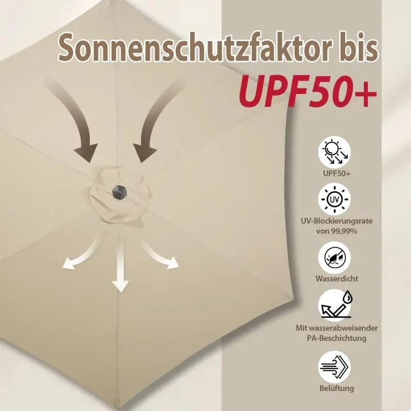 Sekey 220 cm Sonnenschirm mit Kurbel und Auto Kippen, Sonnenschutz UV50+