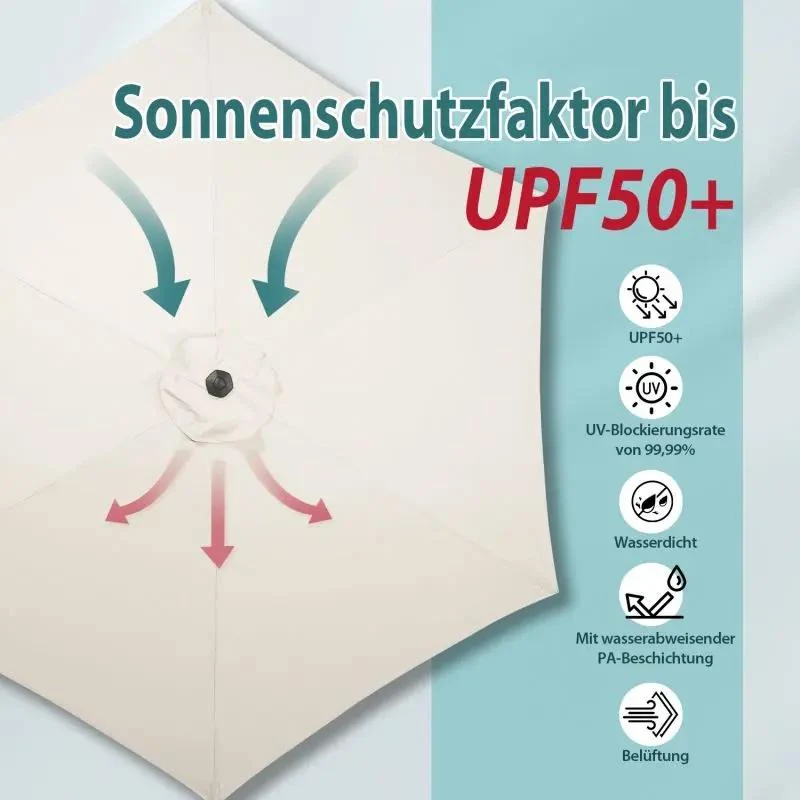Sekey 220 cm Sonnenschirm mit Kurbel und Auto Kippen, Sonnenschutz UV50+