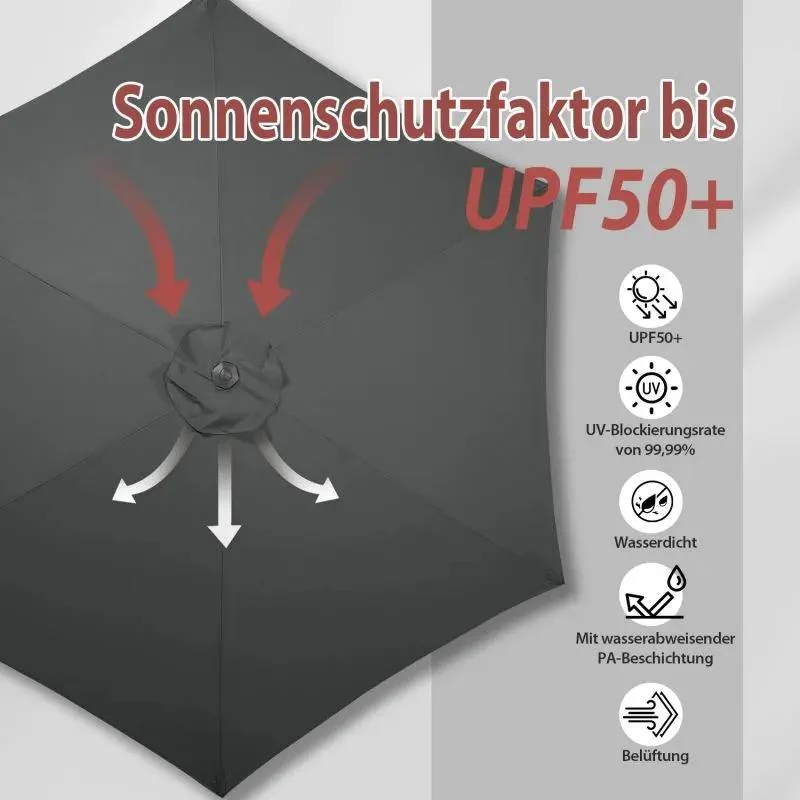 Sekey 220 cm Sonnenschirm mit Kurbel und Auto Kippen, Sonnenschutz UV50+