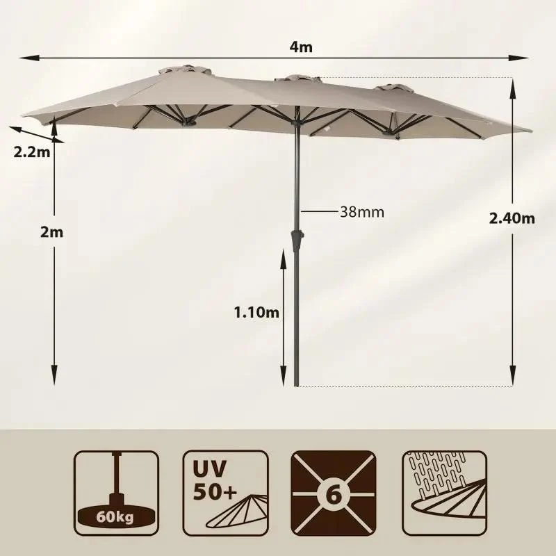 Sekey 220 × 400 cm Doppelsonnenschirm mit Kurbel, UV50+