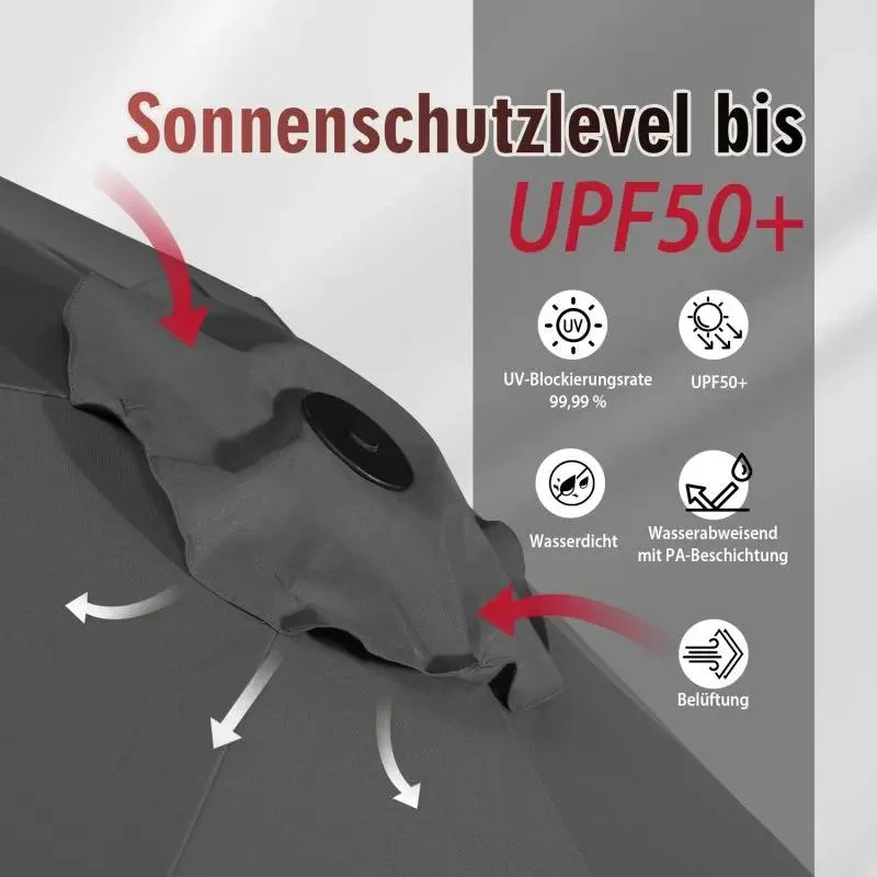 Sekey 220 × 400 cm Doppelsonnenschirm mit Kurbel, UV50+