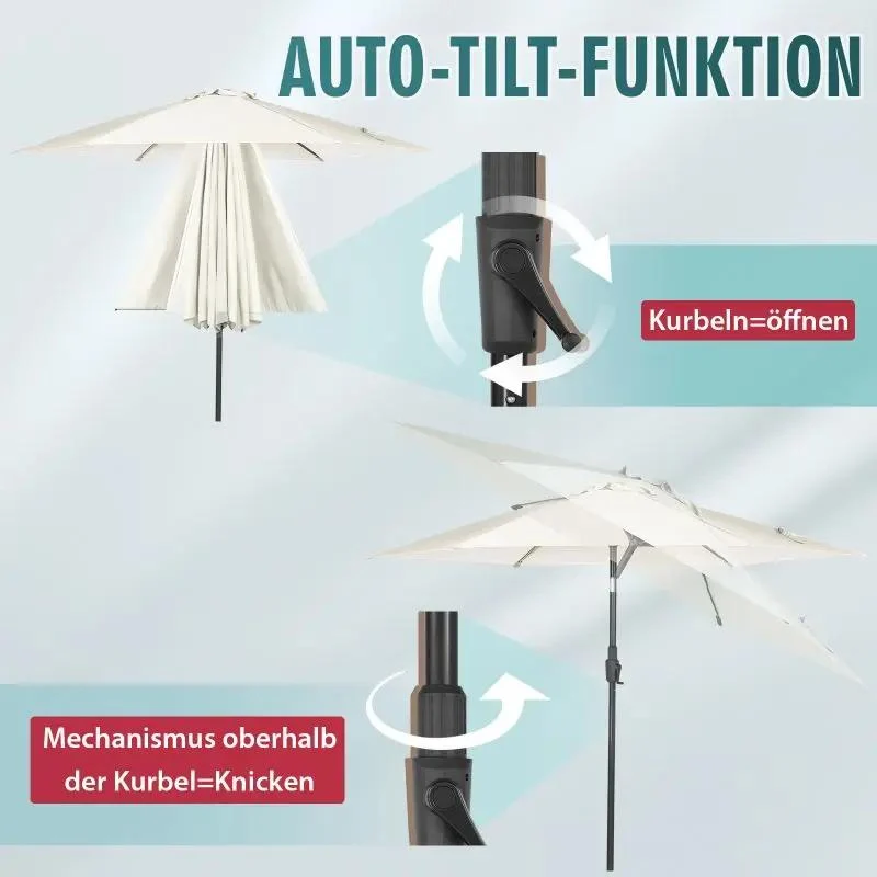 Sekey 270cm Sonnenschirm mit Kurbel, Knickbar im Sitzen, Sonnenschutz UV50+
