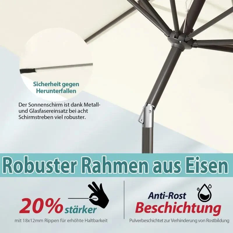 Sekey 270cm Sonnenschirm mit Kurbel, Knickbar im Sitzen, Sonnenschutz UV50+