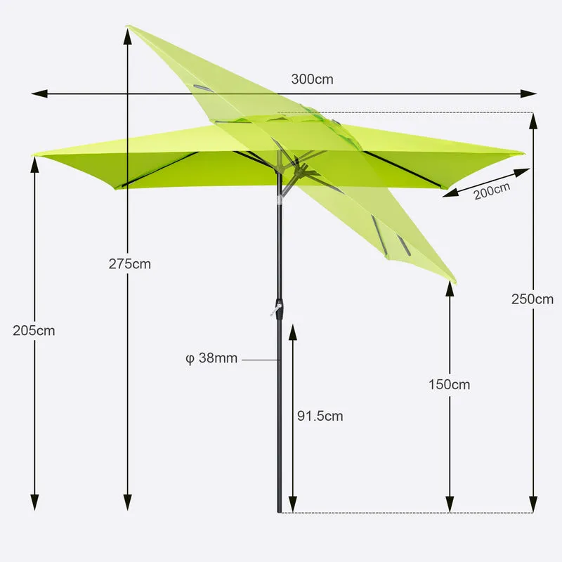 Sekey 300 x 200 cm Alu Sonnenschirm mit Kurbel, Sonnenschutz UV50+
