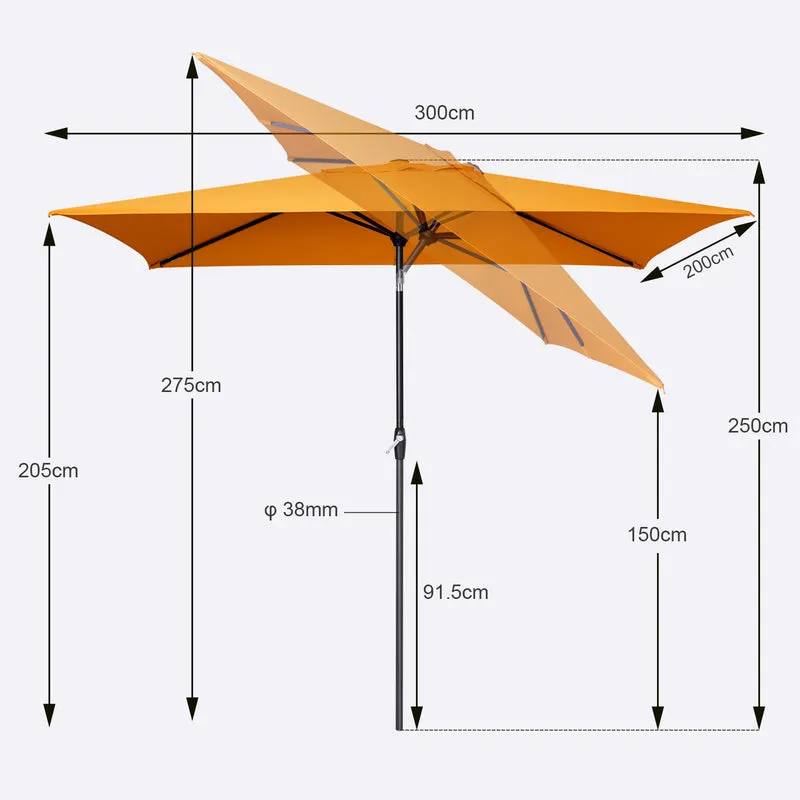 Sekey 300 x 200 cm Alu Sonnenschirm mit Kurbel, Sonnenschutz UV50+