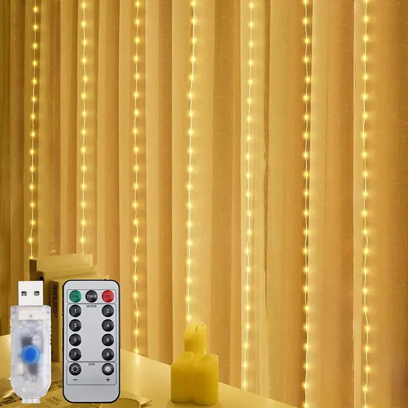 Salcar 2 x 2 m LED Lichtervorhang mit Fernbedienung, 200 LEDs, USB-betrieben