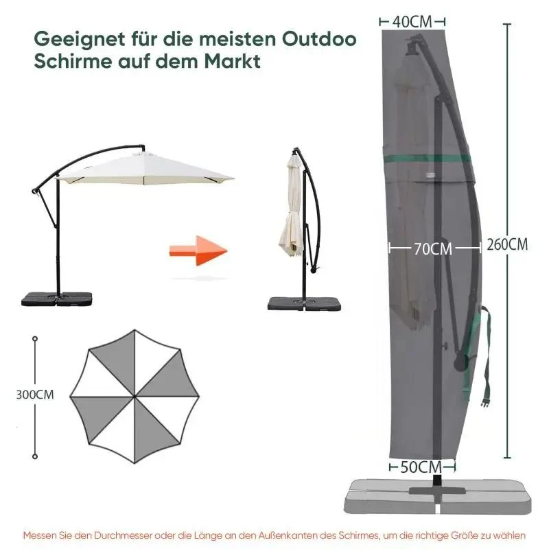 Sekey 260 x 40/70/50 cm Schutzhülle für 300 cm Ampelschirm, aus Polyester-Gewebe