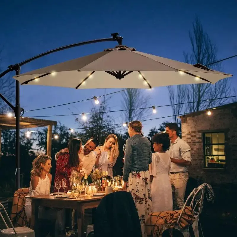 Sekey 300 cm Ampelschirm mit LED Solar Beleuchtung, Sonnenschutz UV50+