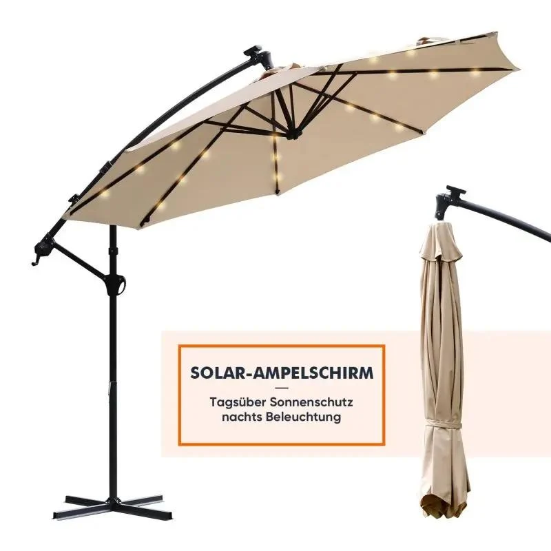 Sekey 300 cm Ampelschirm mit LED Solar Beleuchtung, Sonnenschutz UV50+