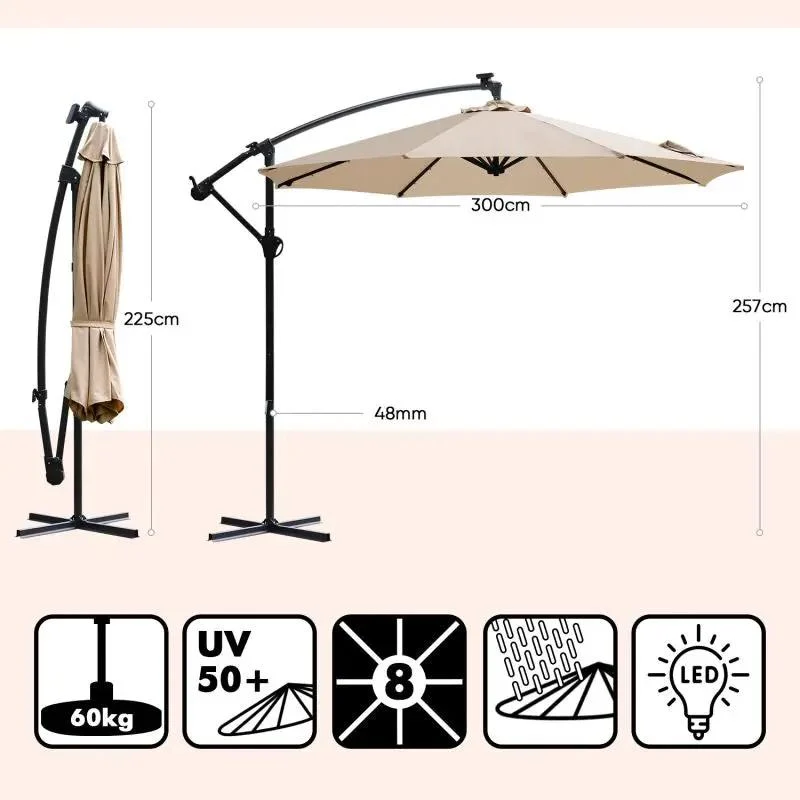Sekey 300 cm Ampelschirm mit LED Solar Beleuchtung, Sonnenschutz UV50+