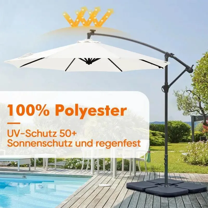 Sekey 300 cm Ampelschirm mit LED Solar Beleuchtung, Sonnenschutz UV50+