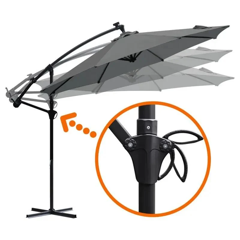 Sekey 300 cm Ampelschirm mit LED Solar Beleuchtung, Sonnenschutz UV50+