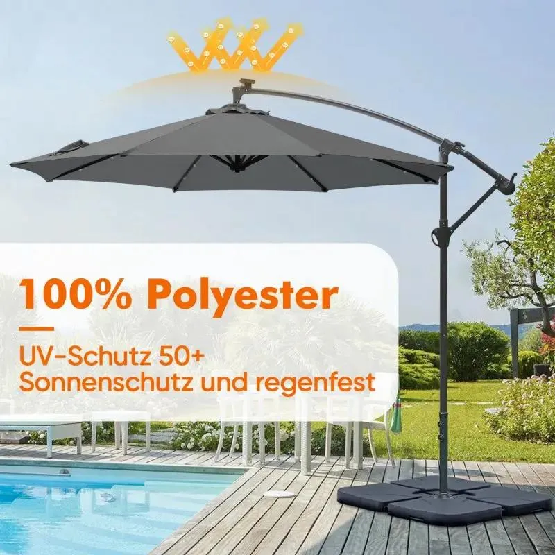 Sekey 300 cm Ampelschirm mit LED Solar Beleuchtung, Sonnenschutz UV50+