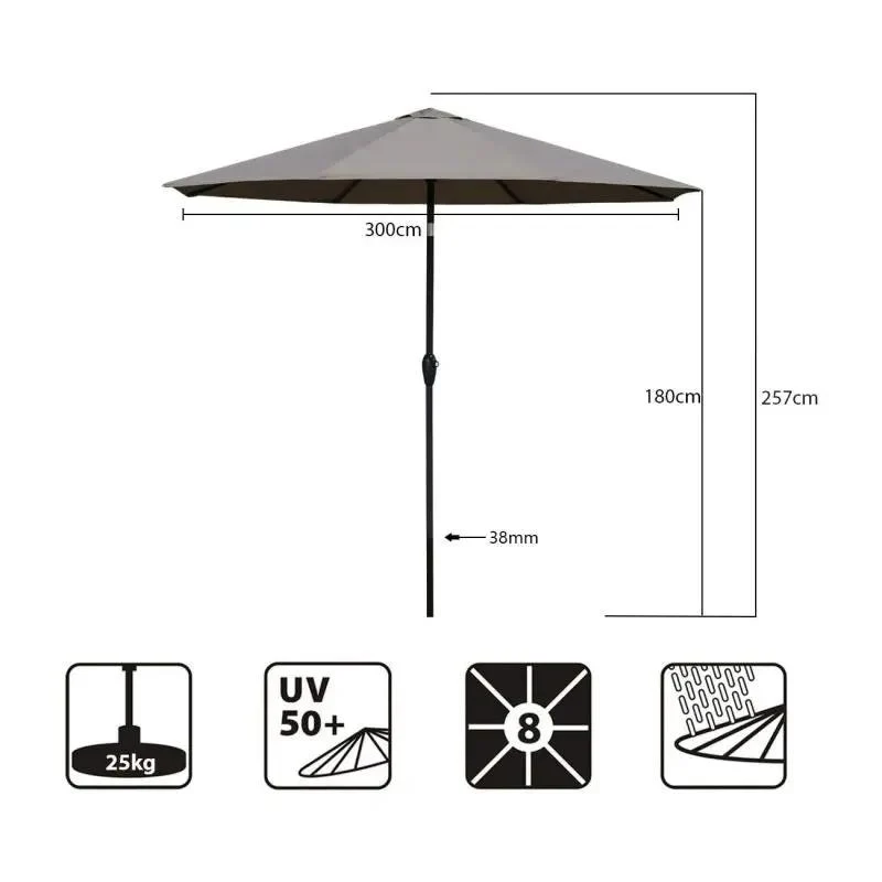 Sekey 300 cm Sonnenschirm mit Kurbel, Sonnenschutz UV50+