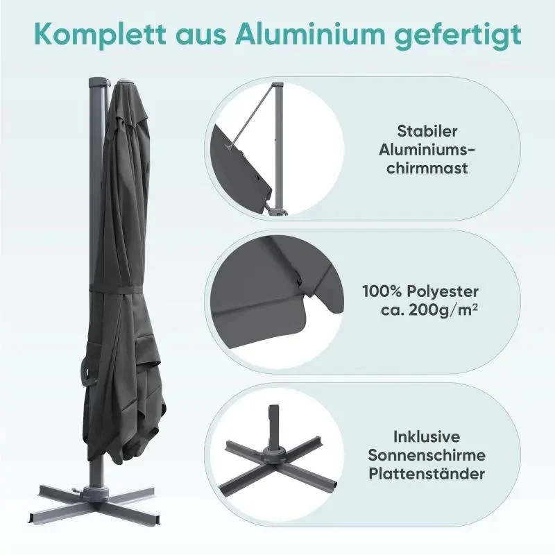 Sekey 300 cm x 300 cm Ampelschirm, Sonnenschutz UV50+