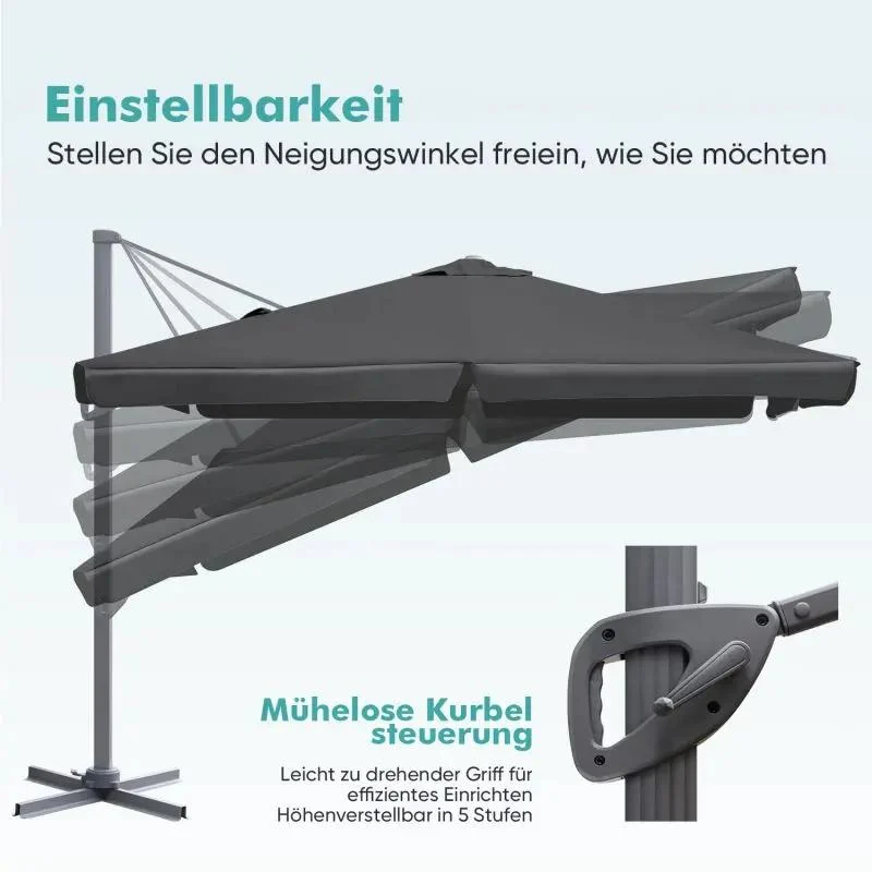Sekey 300 cm x 300 cm Ampelschirm, Sonnenschutz UV50+