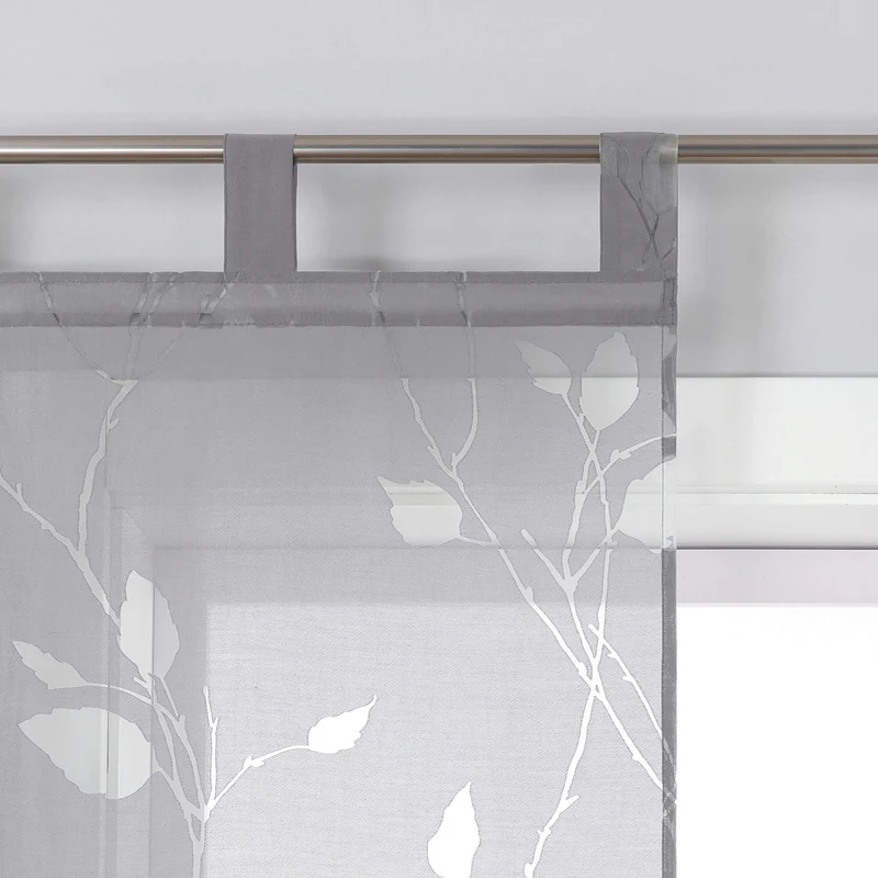Gardinen Halbtransparent mit Ausbrenner-Blättermuster Schlaufen 2er Set