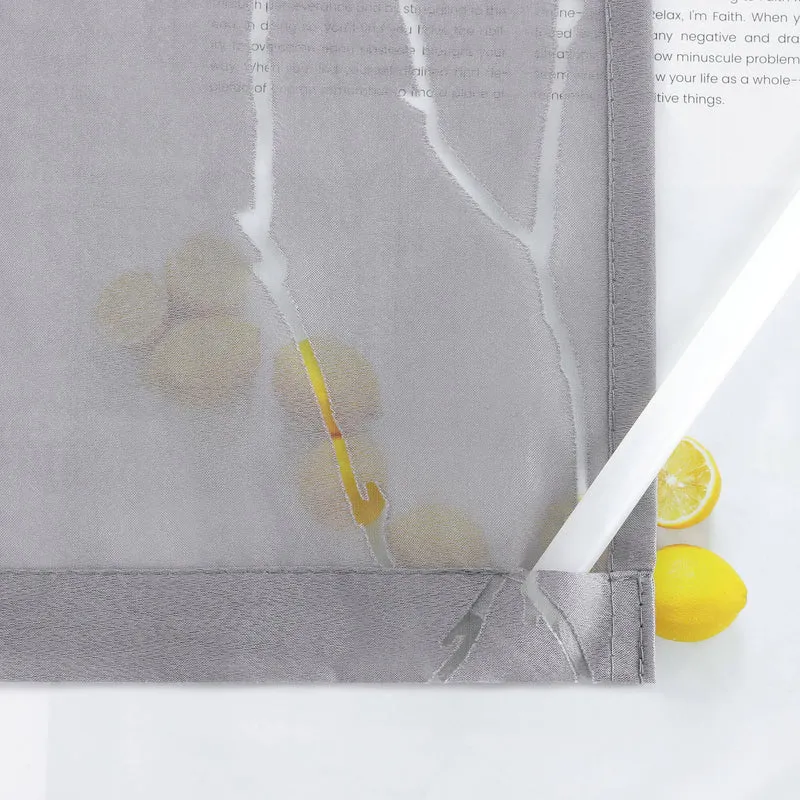 Gardinen Halbtransparent mit Ausbrenner-Blättermuster Schlaufen 2er Set
