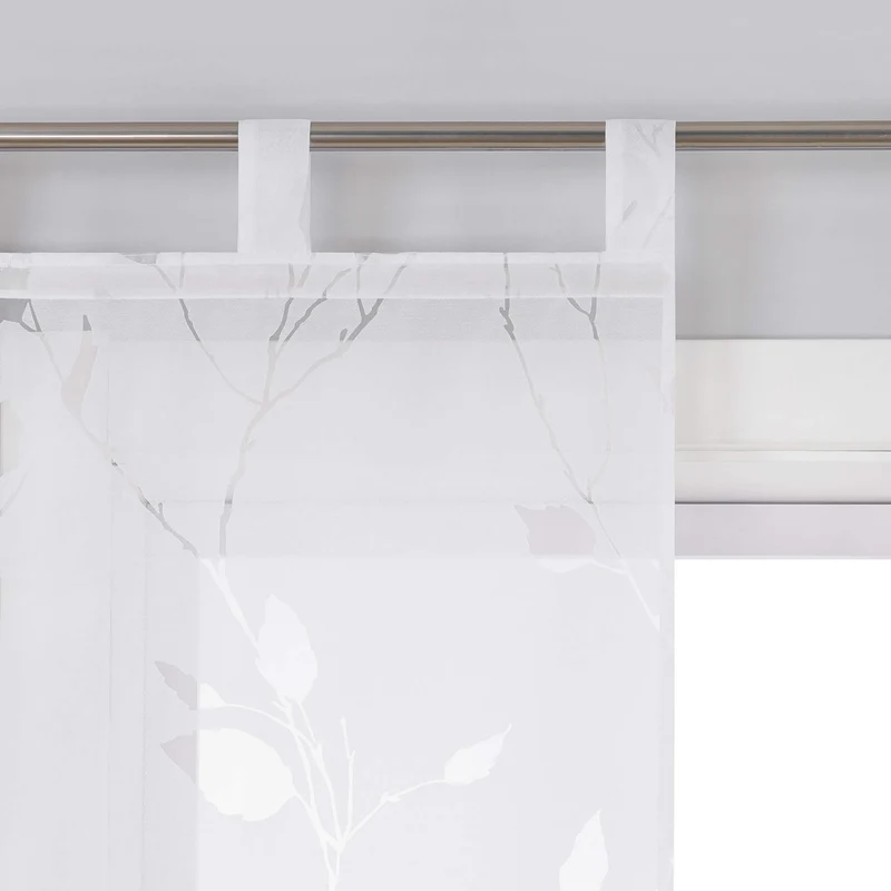 Gardinen Halbtransparent mit Ausbrenner-Blättermuster Schlaufen 2er Set