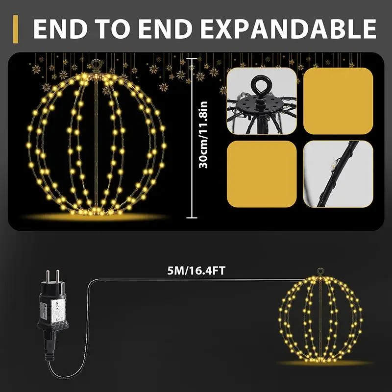 Salcar LED Weihnachtsbeleuchtung Außen 30 cm Kugel, 120 LEDs, Warmweiß, 8 Modi, Timer & Speicher, Wasserdicht, Hängende Lichter für Garten & Wohnzimmer