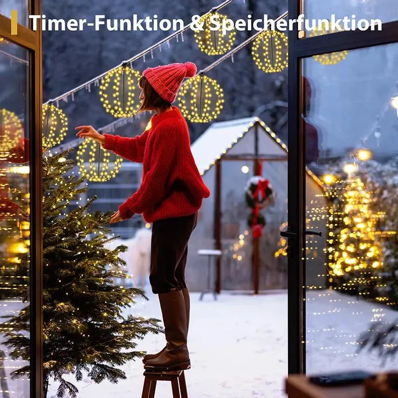 Salcar LED Weihnachtsbeleuchtung Außen 30 cm Kugel, 120 LEDs, Warmweiß, 8 Modi, Timer & Speicher, Wasserdicht, Hängende Lichter für Garten & Wohnzimmer