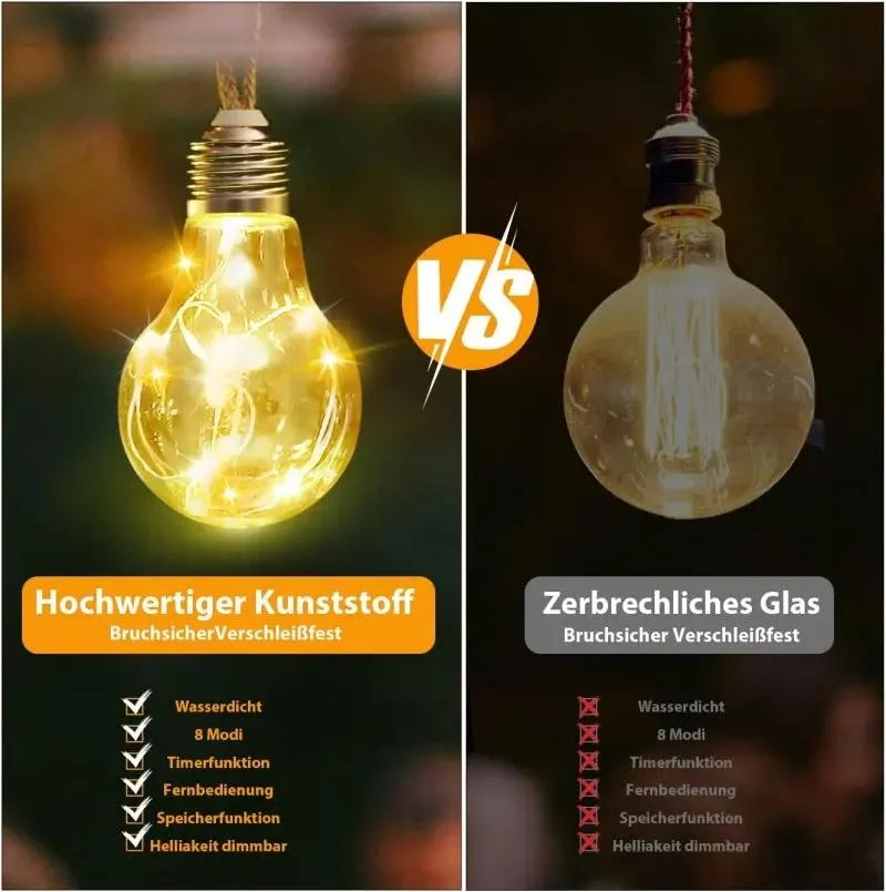 Salcar 5m/10m solar LED Hanfseil Lichterkette mit 10/20 Glühbirnen ,149/299 LEDs