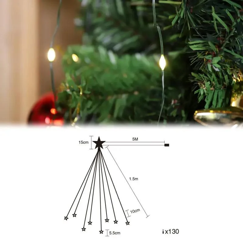 Salcar 2 m LED Lichterkette für Weihnachtsbaum, mit 10 Strängen, 200 LEDs, mit Fernbedienung, USB-betrieben