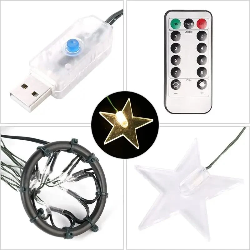Salcar 2 m LED Lichterkette für Weihnachtsbaum, mit 10 Strängen, 200 LEDs, mit Fernbedienung, USB-betrieben