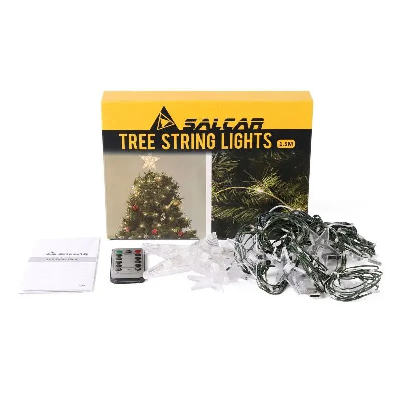 Salcar 2 m LED Lichterkette für Weihnachtsbaum, mit 10 Strängen, 200 LEDs, mit Fernbedienung, USB-betrieben