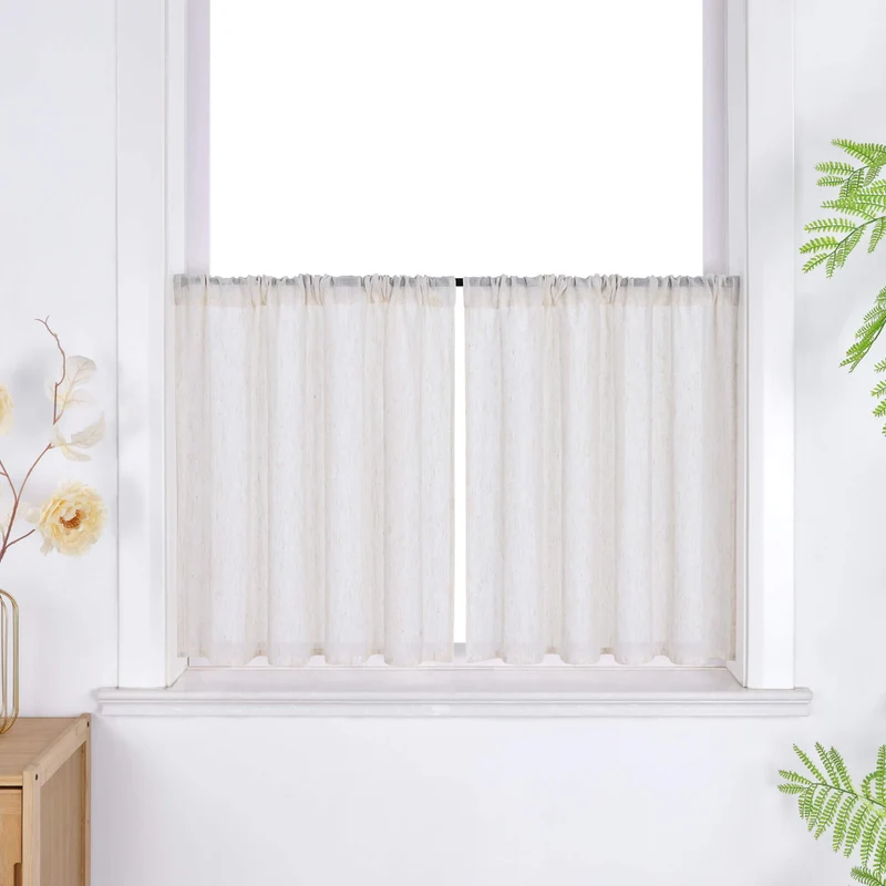 Scheibengardinen Leinenoptik mit feiner Flammgarnstruktur 2er Set