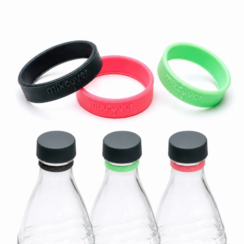mixcover Silikonringe 3er Set zum Markieren von Trinkflaschen - Pink, Schwarz, Grün - passend für SodaStream Flaschen