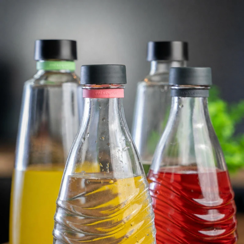 mixcover Silikonringe 3er Set zum Markieren von Trinkflaschen - Pink, Schwarz, Grün - passend für SodaStream Flaschen