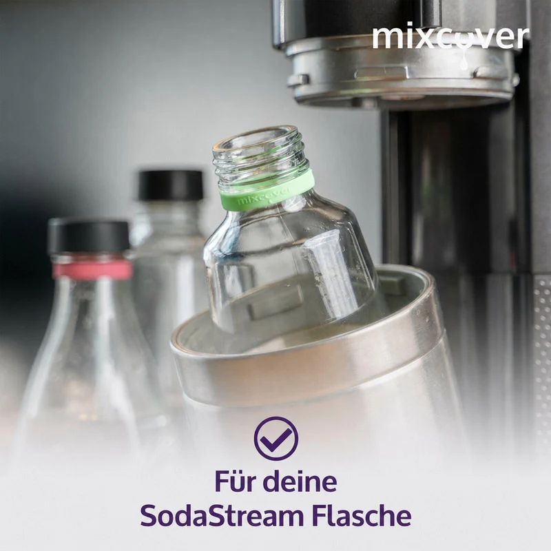mixcover Silikonringe 3er Set zum Markieren von Trinkflaschen - Pink, Schwarz, Grün - passend für SodaStream Flaschen