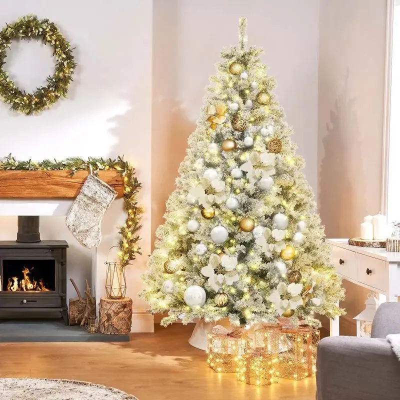 Salcar 180cm Künstlicher Weihnachtsbaum mit Schnee und Licht, mit 250 LED und 828 PVC Spitzen