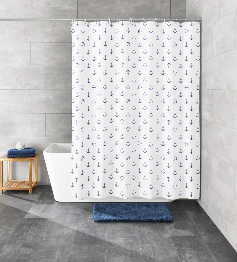 Duschvorhang Textil ANCHOR Dunkelblau 120 x 200 cm