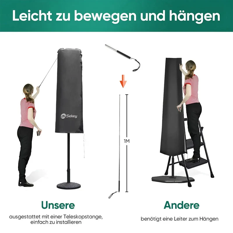 Sekey 160 x 50/62 cm Schutzhülle für Doppelsonnenschirm, aus Polyester-Gewebe
