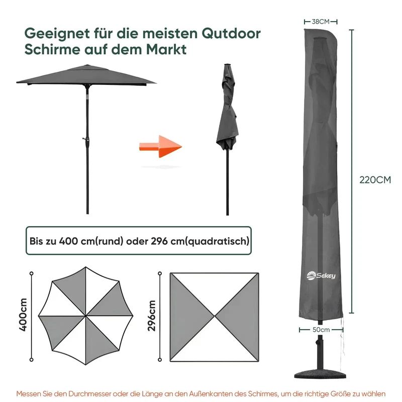 Sekey 220 x 30/50 cm Schutzhülle für 400 cm Sonnenschirm, aus Polyester-Gewebe
