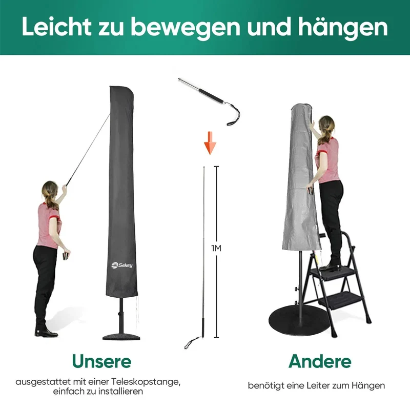 Sekey 220 x 30/50 cm Schutzhülle für 400 cm Sonnenschirm, aus Polyester-Gewebe