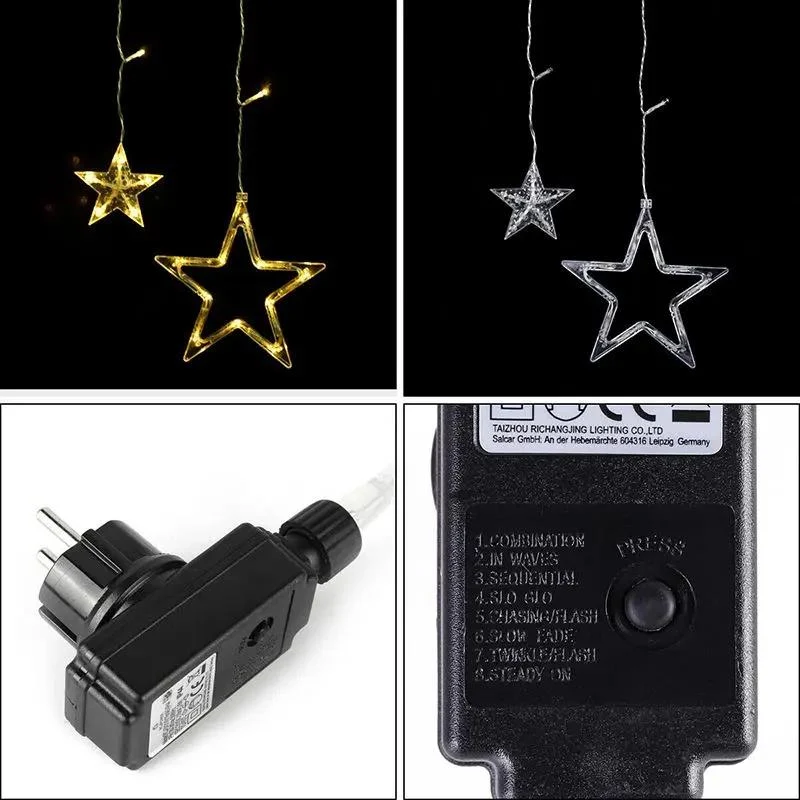 Salcar 2 x 1 m LED Lichtervorhang mit 12 Sternen, 138 LEDs, 31V GS-zertifizierte Stromversorgung