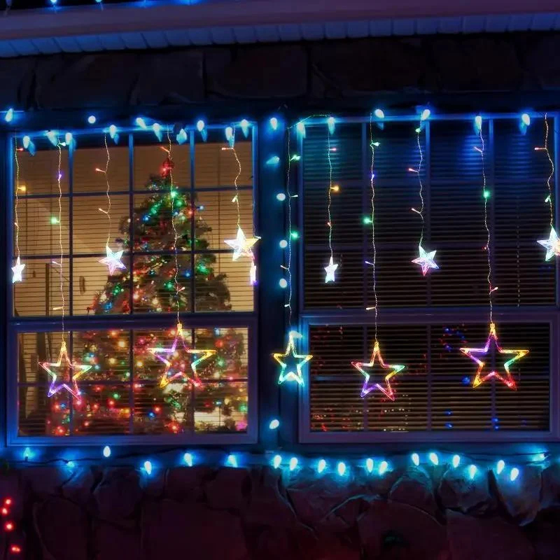 Salcar 2 x 1 m LED Lichtervorhang mit 12 Sternen, 138 LEDs, 31V GS-zertifizierte Stromversorgung