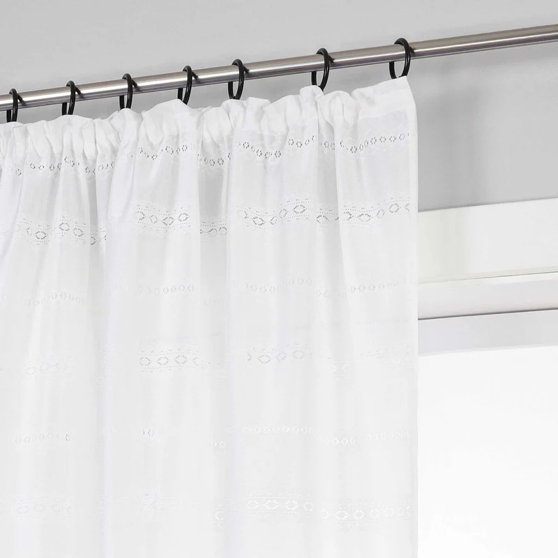 Transparente Vorhang mit Rautenprägung mit Ringen und Schienensystem 1 Stück